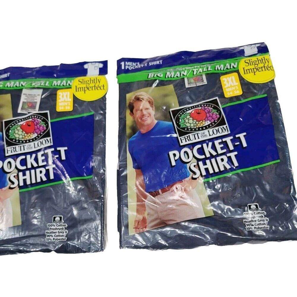 3pk Vintage FRUIT OF THE LOOM Cotton Pocket Tshirt Slightly Imperfect Navy, 3XL - Picture 3 of 10